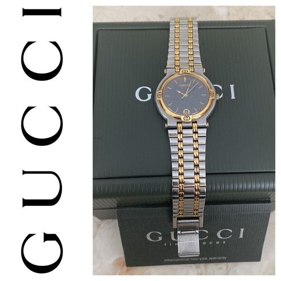Vintage GUCCI 9000M Gold Plated & Stainless Steel Wristwatch - Unisex - Picture 1 of 16